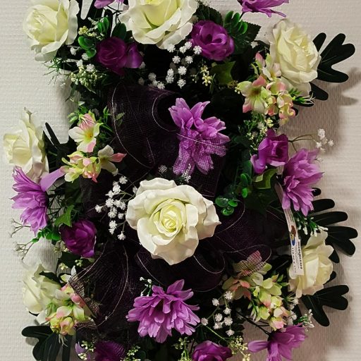 accessoires couronne de fleurs blanches et mauves